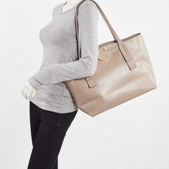 Chloe Motty Grey Leather Medium C Zipped Shopping Tote - Picture 3 of 12